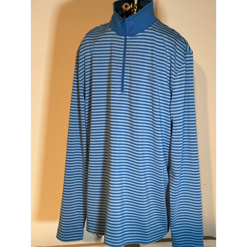 Southern Tide Mens Blue Striped Quarter Zip Pullover Skipjack Logo Size Large